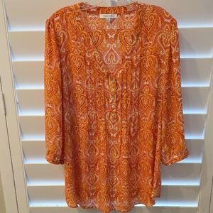 INC International Concepts Orange Paisley Blouse